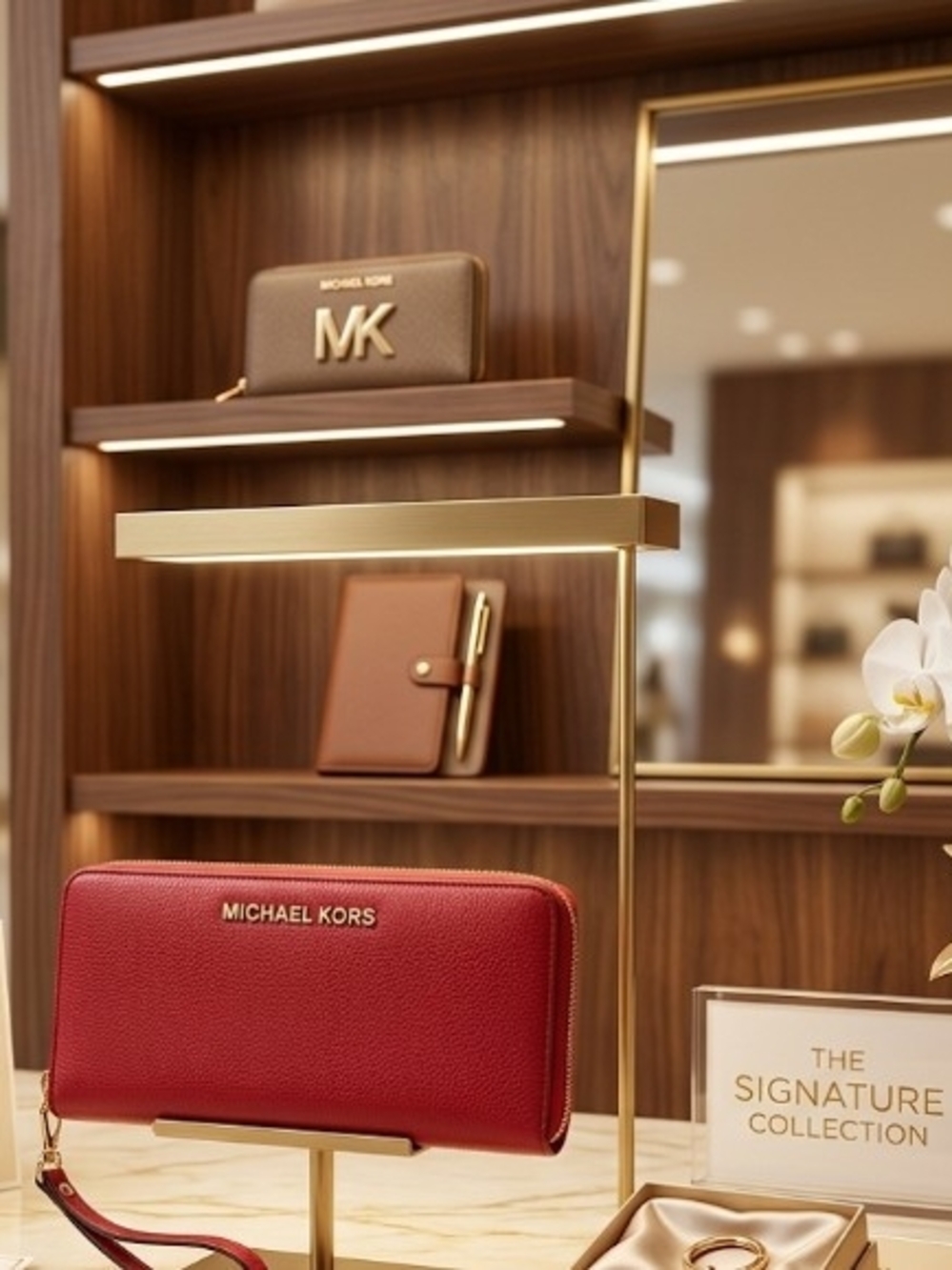 Michael Kors Red Jet Set Continental Zip Around Wallet w/ Gold Hardware